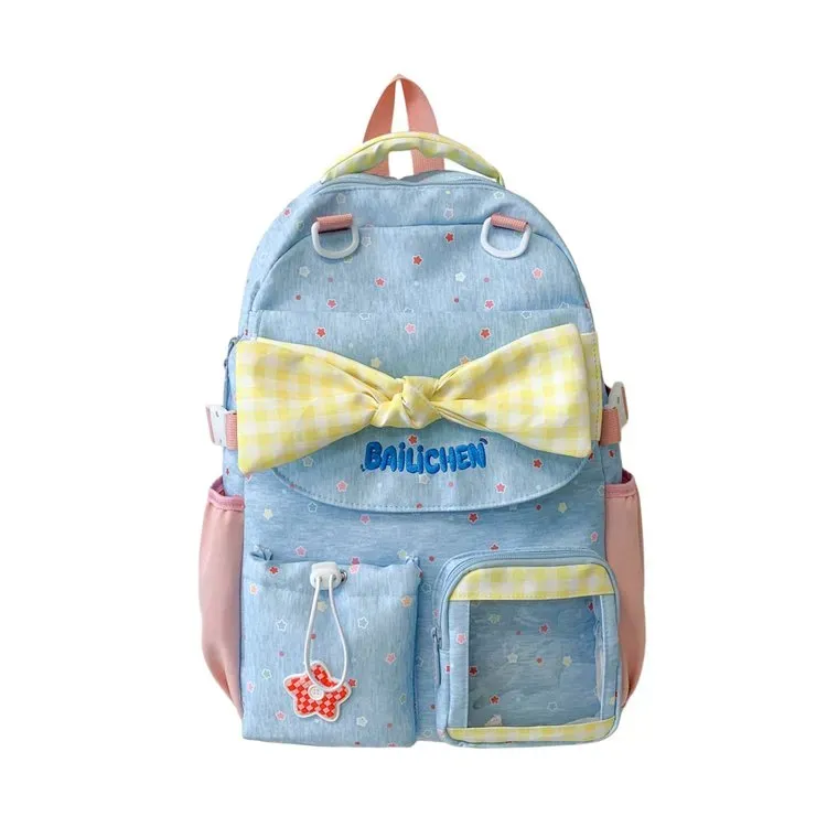 Tas Ransel Wanita Bahan Kain Motif Polkadot Warna Pink Bentuk Kotak Tali Lebar Grosir Import