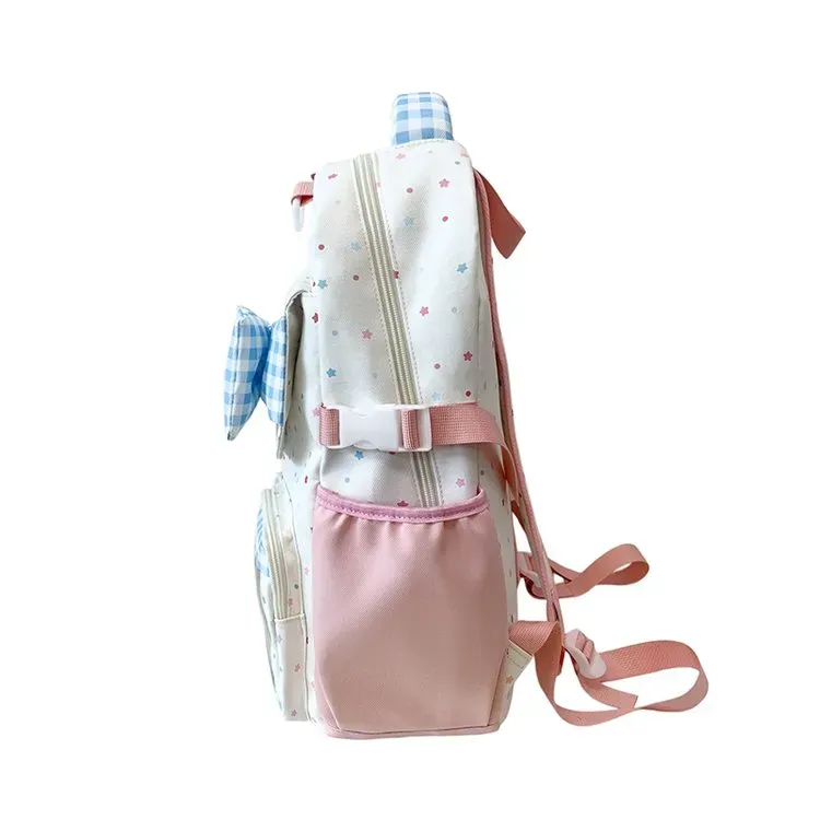 Tas Ransel Wanita Bahan Kain Motif Polkadot Warna Pink Bentuk Kotak Tali Lebar Grosir Import