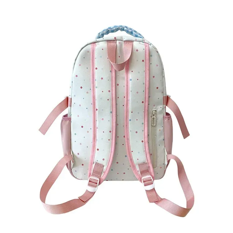 Tas Ransel Wanita Bahan Kain Motif Polkadot Warna Pink Bentuk Kotak Tali Lebar Grosir Import