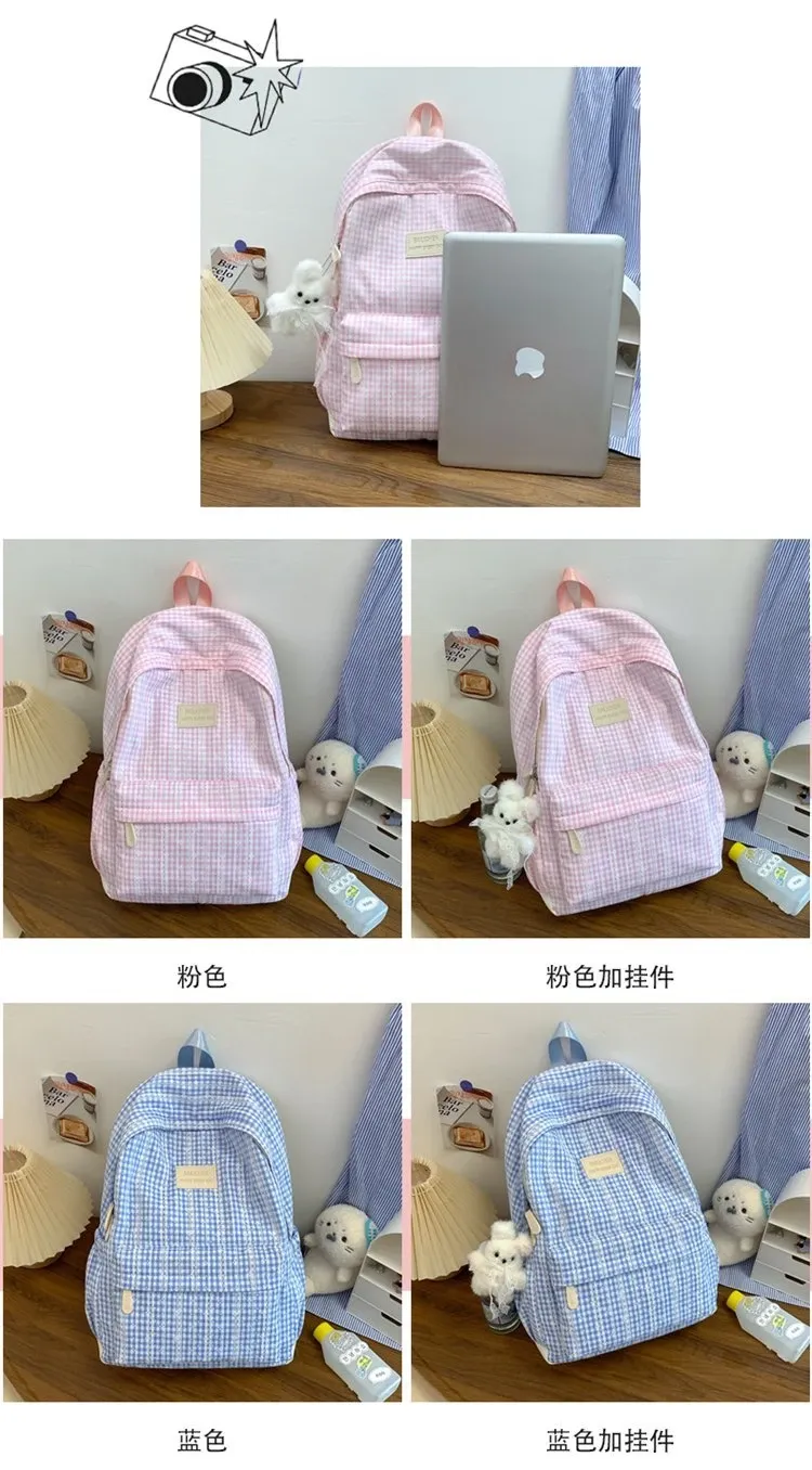 Tas Ransel Wanita Bahan Oxford Motif Polkadot Warna Pink Bentuk Kotak Tali Lebar Grosir Import