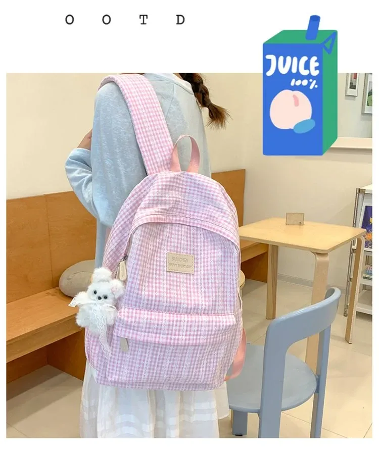 Tas Ransel Wanita Bahan Oxford Motif Polkadot Warna Pink Bentuk Kotak Tali Lebar Grosir Import