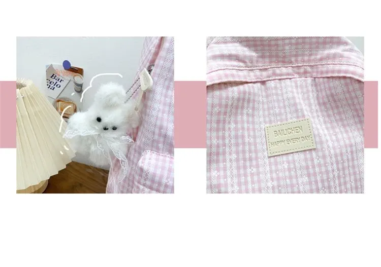 Tas Ransel Wanita Bahan Oxford Motif Polkadot Warna Pink Bentuk Kotak Tali Lebar Grosir Import
