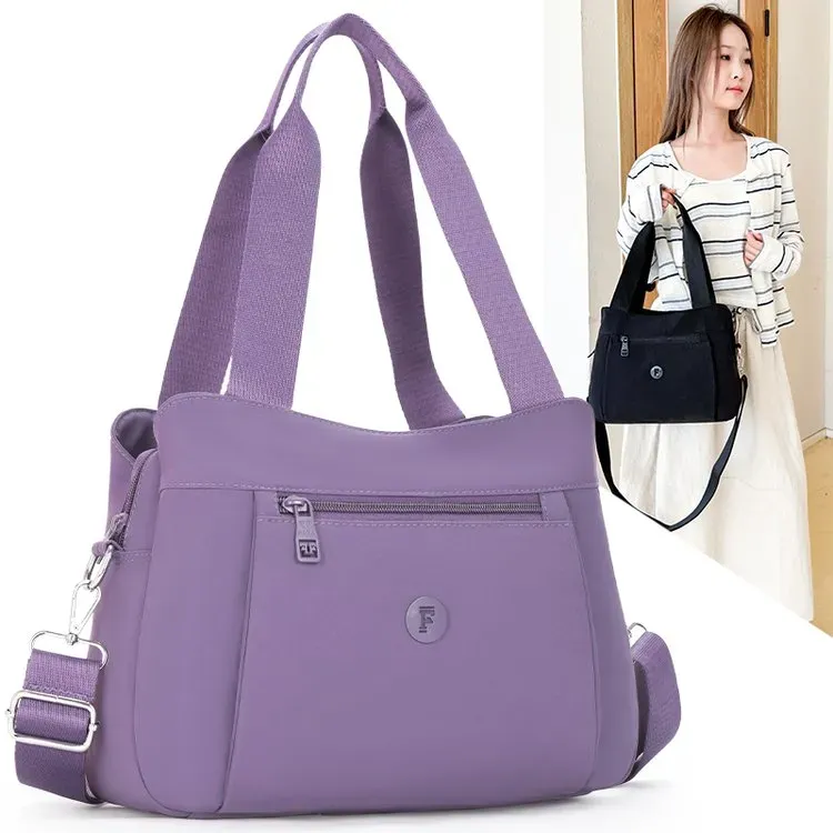 Tas Selempang Wanita Bahan Oxford Polos Warna Hitam Bentuk Kotak Tali Lebar Grosir Import
