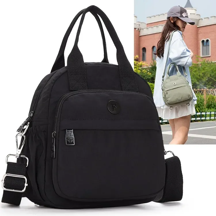 Tas Selempang Wanita Bahan Oxford Polos Warna Hitam Bentuk Kotak Tali Lebar Grosir Import
