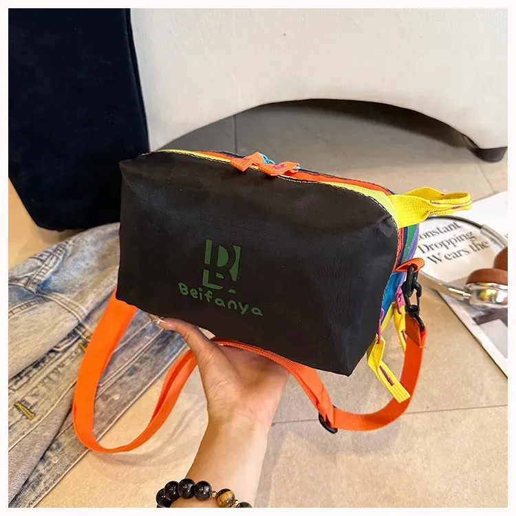 Tas Selempang Wanita Bahan Kain Tekstur Anyam Warna Hitam Bentuk Kotak Tali Grosir Import