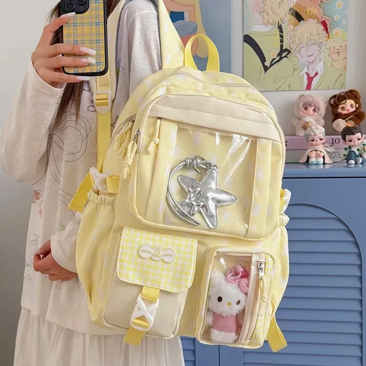 Tas Ransel Wanita Bahan Nylon Polos Warna Hijau Bentuk Kotak Tali Lebar Grosir Import