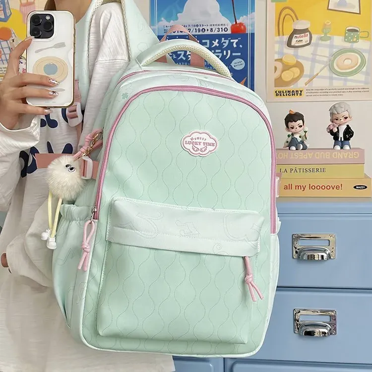 Tas Ransel Wanita Bahan Nylon Polos Warna Hijau Bentuk Kotak Tali Lebar Grosir Import
