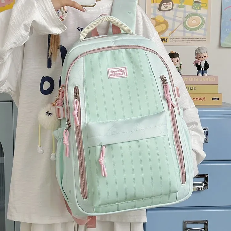 Tas Ransel Wanita Bahan Nylon Polos Warna Hijau Bentuk Kotak Tali Lebar Grosir Import
