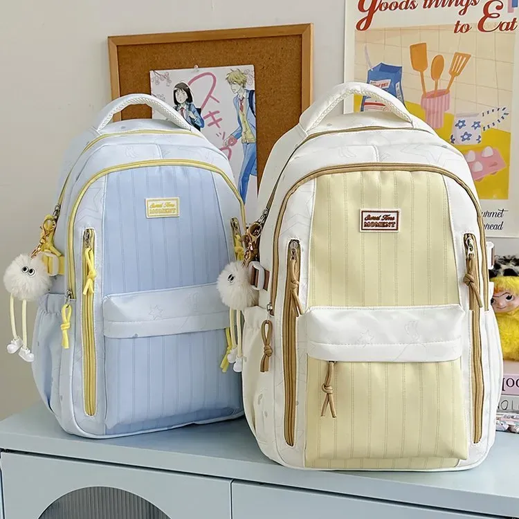 Tas Ransel Wanita Bahan Nylon Polos Warna Hijau Bentuk Kotak Tali Lebar Grosir Import