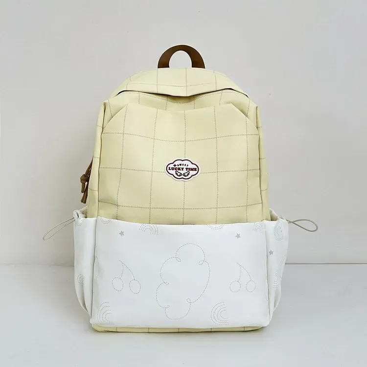 Tas Ransel Wanita Bahan Oxford Motif Grid Warna Biru Bentuk Kotak Tali Panjang Grosir Import