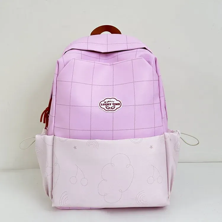 Tas Ransel Wanita Bahan Oxford Motif Grid Warna Biru Bentuk Kotak Tali Panjang Grosir Import