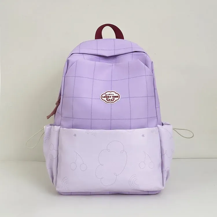 Tas Ransel Wanita Bahan Oxford Motif Grid Warna Biru Bentuk Kotak Tali Panjang Grosir Import