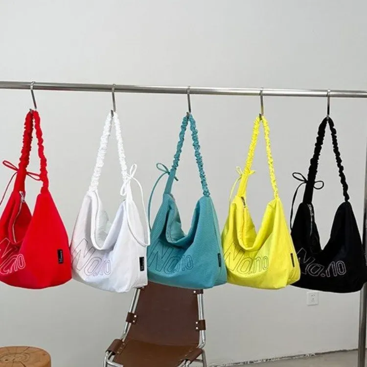 Tas Ransel Wanita Bahan Nylon Polos Warna Hitam Bentuk Kotak Tali Serut Resleting Grosir Import