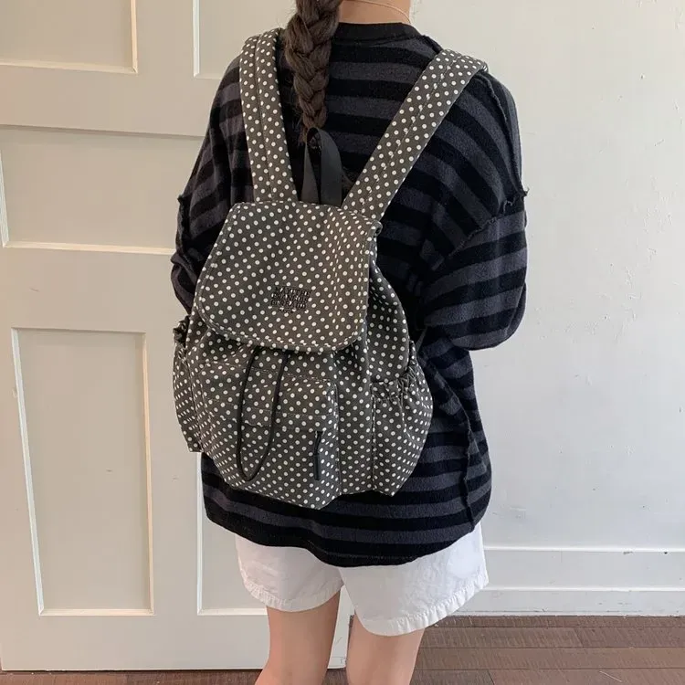 Tas Ransel Wanita Bahan Nylon Polos Warna Hitam Bentuk Kotak Tali Serut Resleting Grosir Import