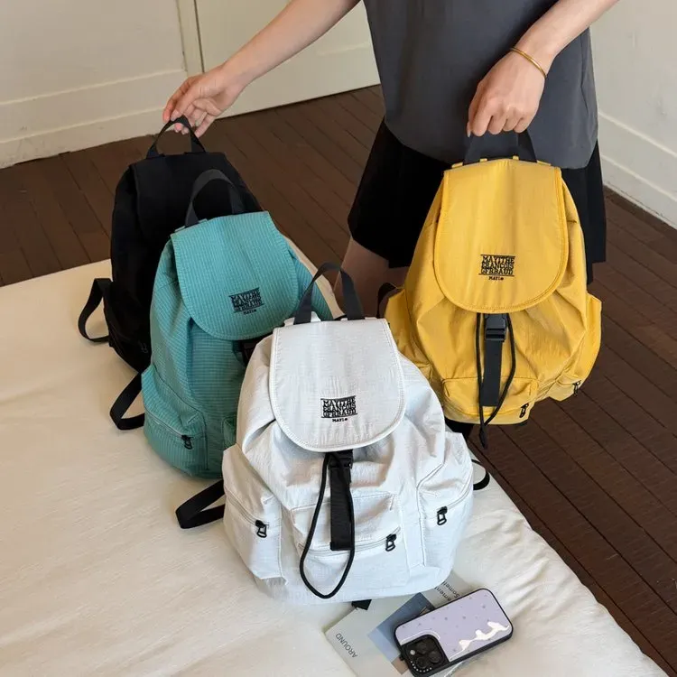 Tas Ransel Wanita Bahan Nylon Polos Warna Hitam Bentuk Kotak Tali Serut Resleting Grosir Import