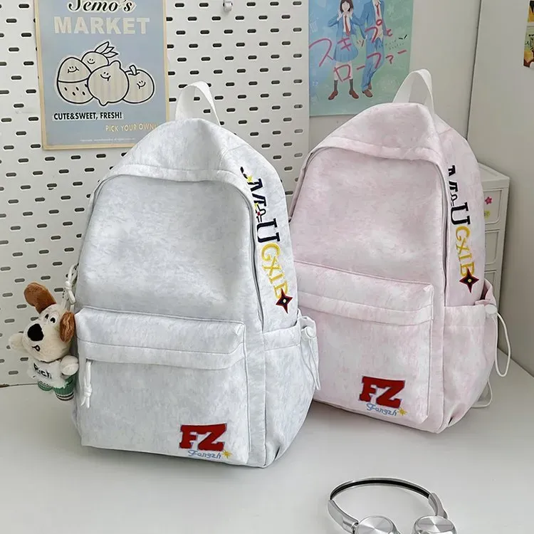 Tas Ransel Wanita Bahan Oxford Polos Warna Pink Bentuk Kotak Tali Serut Grosir Import
