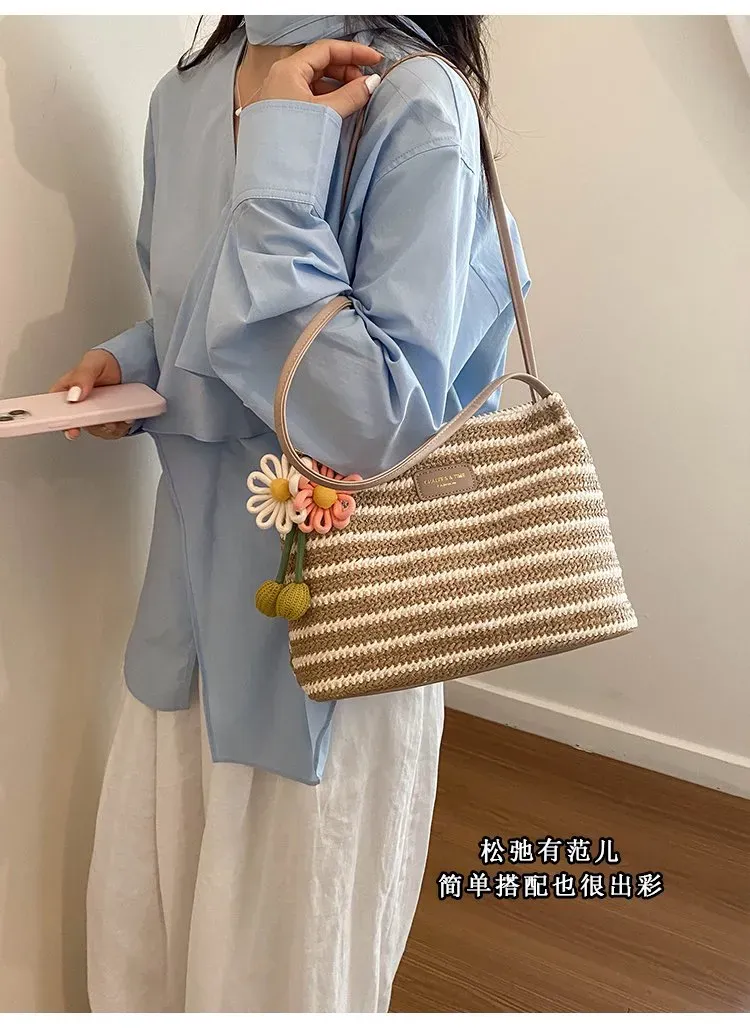 Tas Selempang Wanita Bahan Kain Motif Print Bentuk Kotak Tali Panjang Resleting untuk Toko