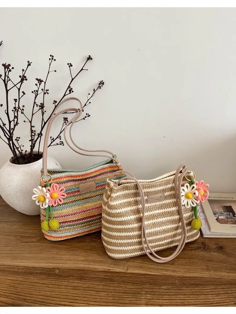Tas Selempang Wanita Bahan Kain Motif Print Bentuk Kotak Tali Panjang Resleting untuk Toko