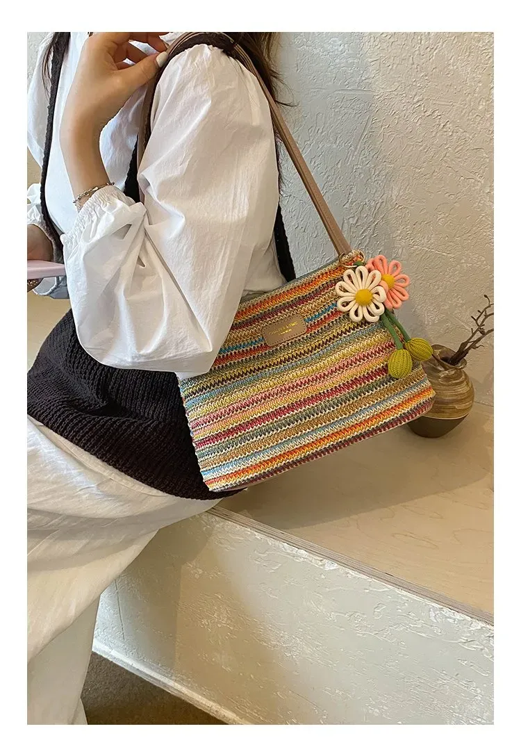 Tas Selempang Wanita Bahan Kain Motif Print Bentuk Kotak Tali Panjang Resleting untuk Toko kategori tas selempang grosir