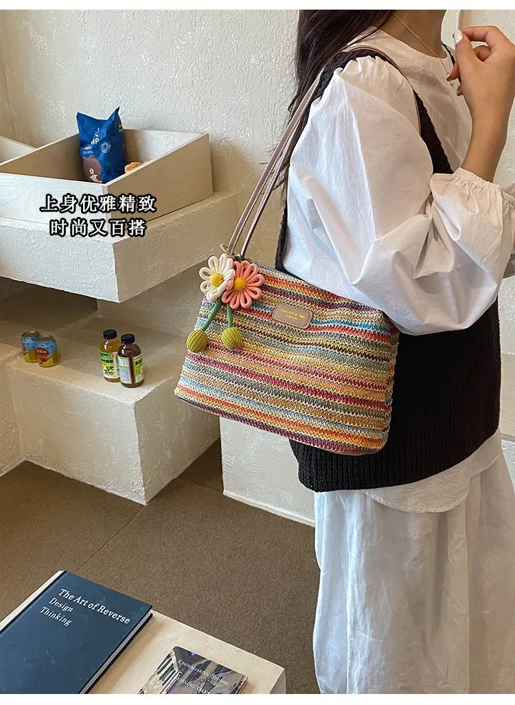 Tas Selempang Wanita Bahan Kain Motif Print Bentuk Kotak Tali Panjang Resleting untuk Toko
