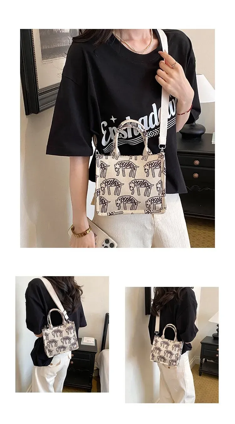 Tas Selempang Wanita Bahan Kain Motif Print Warna Merah Bentuk Kotak Tali Grosir Import