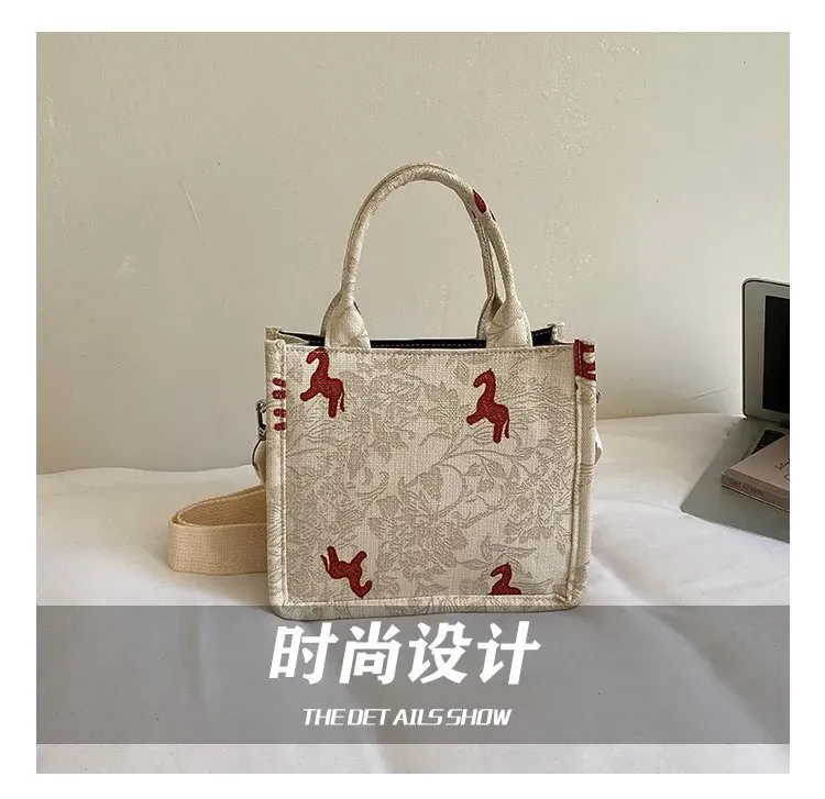 Tas Selempang Wanita Bahan Kain Motif Print Warna Merah Bentuk Kotak Tali Grosir Import