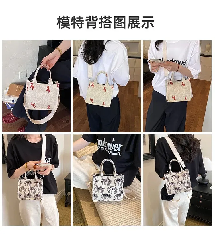 Tas Selempang Wanita Bahan Kain Motif Print Warna Merah Bentuk Kotak Tali Grosir Import