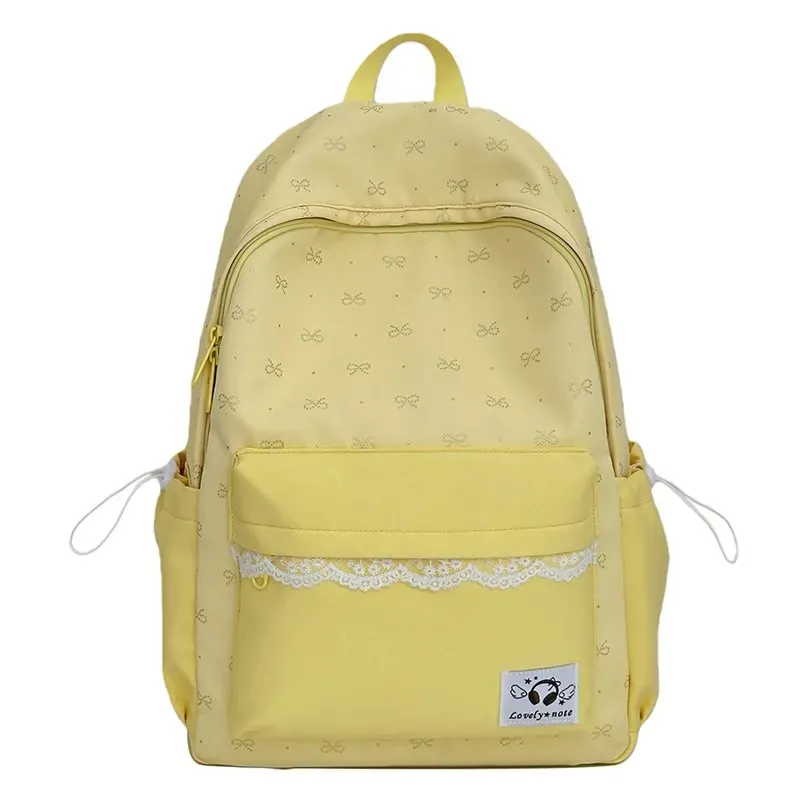 Tas Ransel Wanita Bahan Nylon Motif Polkadot Warna Kuning Bentuk Kotak Tali Grosir Import