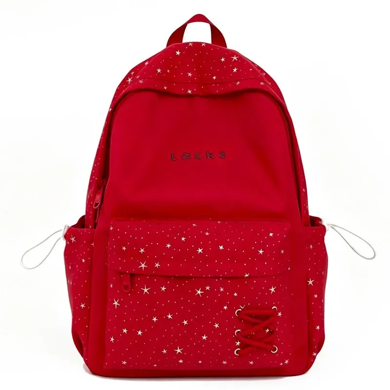 Tas Ransel Wanita Bahan Nylon Motif Bintang Warna Biru Bentuk Kotak Tali Serut Grosir Import