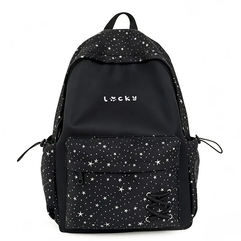 Tas Ransel Wanita Bahan Nylon Motif Bintang Warna Biru Bentuk Kotak Tali Serut Grosir Import