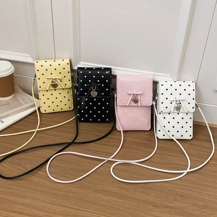 Tas Selempang Wanita Bahan PU Sintetis Motif Polkadot Warna Hitam Bentuk Kotak Grosir Import