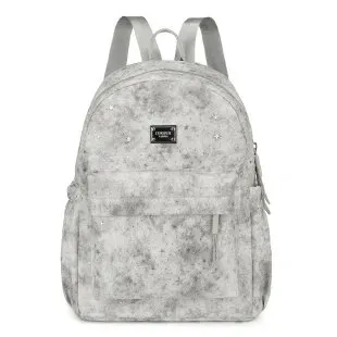 Tas Ransel Wanita Bahan Nylon Motif Print Warna Abu-Abu Bentuk Kotak Tali Lebar Grosir Import
