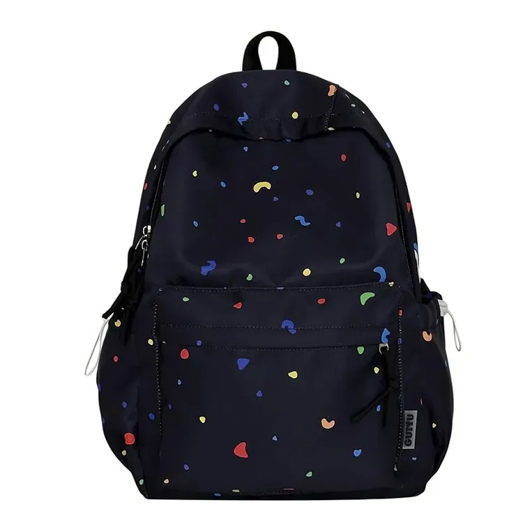 Tas Ransel Wanita Bahan Nylon Motif Print Warna Putih Bentuk Kotak Tali Panjang Resleting