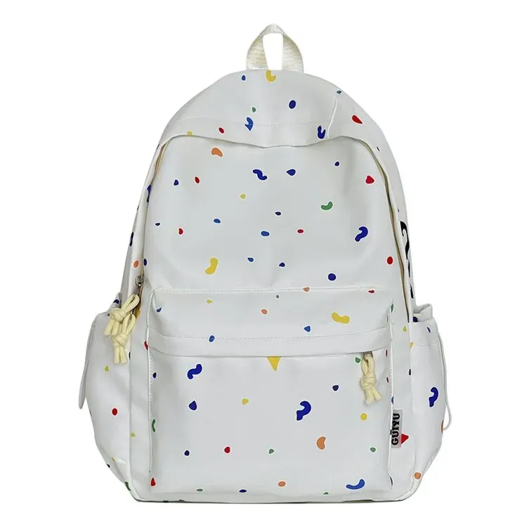 Tas Ransel Wanita Bahan Nylon Motif Print Warna Putih Bentuk Kotak Tali Panjang Resleting