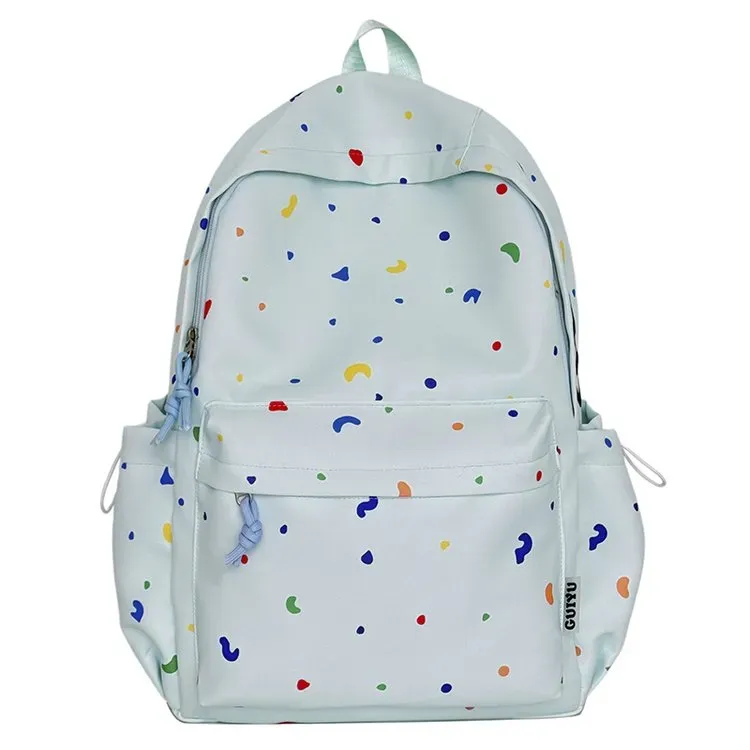 Tas Ransel Wanita Bahan Nylon Motif Print Warna Putih Bentuk Kotak Tali Panjang Resleting