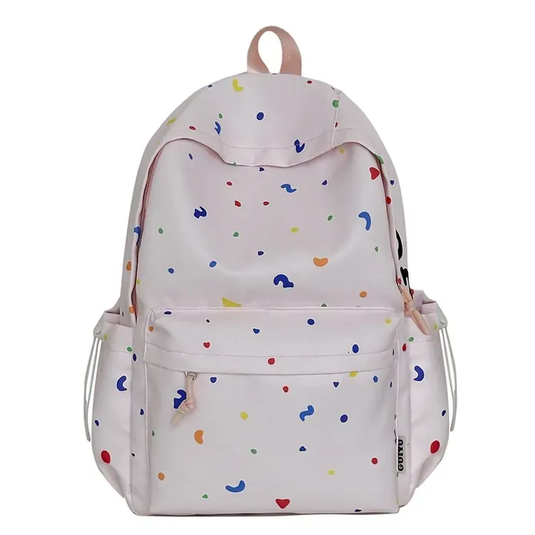 Tas Ransel Wanita Bahan Nylon Motif Print Warna Putih Bentuk Kotak Tali Panjang Resleting