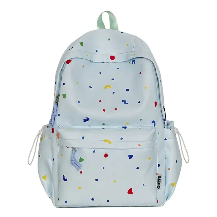 Tas Ransel Wanita Bahan Nylon Motif Print Warna Putih Bentuk Kotak Tali Panjang Resleting