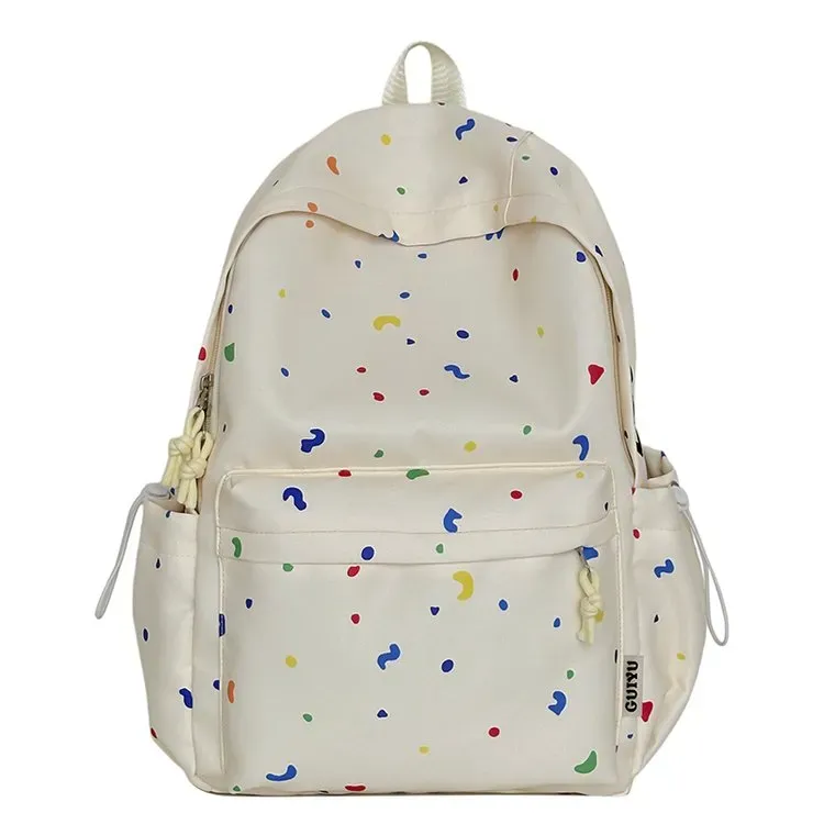 Tas Ransel Wanita Bahan Nylon Motif Print Warna Putih Bentuk Kotak Tali Panjang Resleting