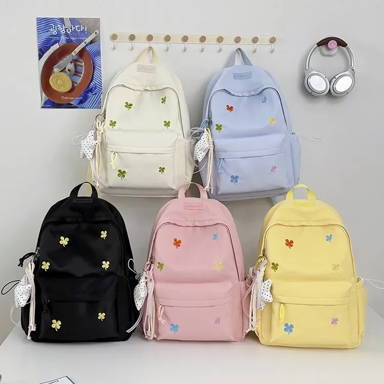 Tas Ransel Wanita Bahan Oxford Motif Print Warna Pink Bentuk Kotak Tali Panjang Grosir Import