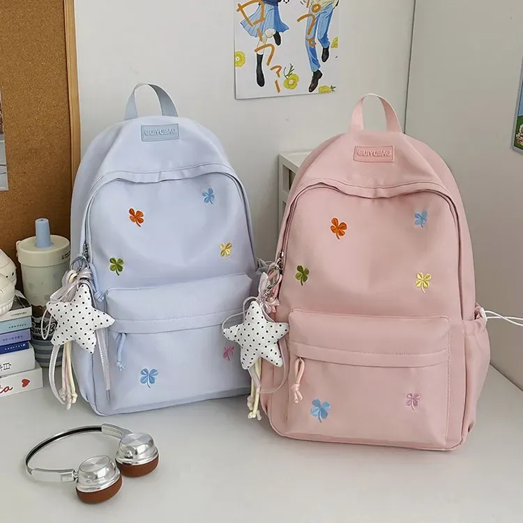 Tas Ransel Wanita Bahan Oxford Motif Print Warna Pink Bentuk Kotak Tali Panjang Grosir Import
