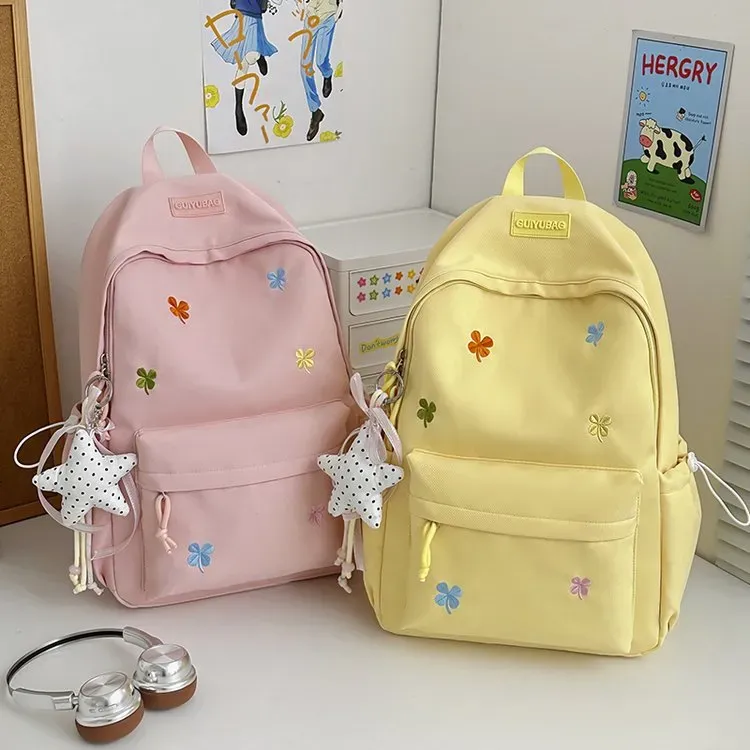 Tas Ransel Wanita Bahan Oxford Motif Print Warna Pink Bentuk Kotak Tali Panjang Grosir Import