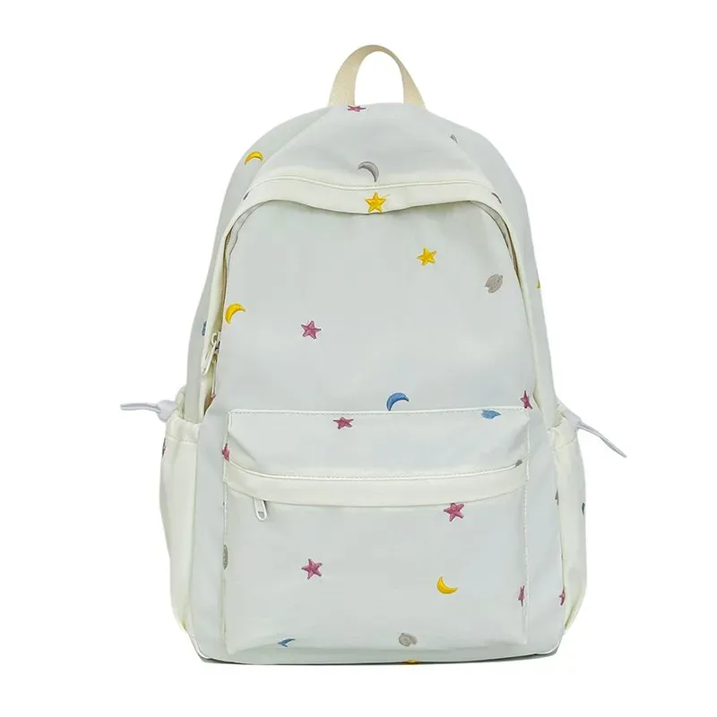 Tas Ransel Wanita Bahan Nylon Motif Print Warna Hitam Bentuk Kotak Tali Lebar Bahan Kanvas