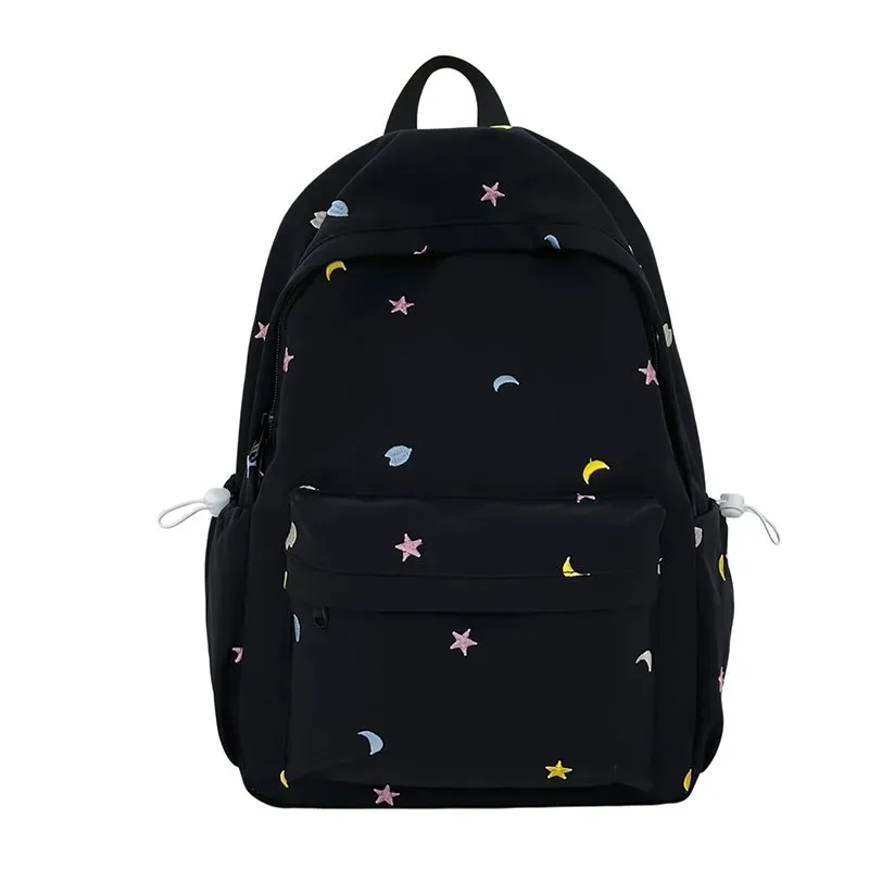 Tas Ransel Wanita Bahan Nylon Motif Print Warna Hitam Bentuk Kotak Tali Lebar Bahan Kanvas