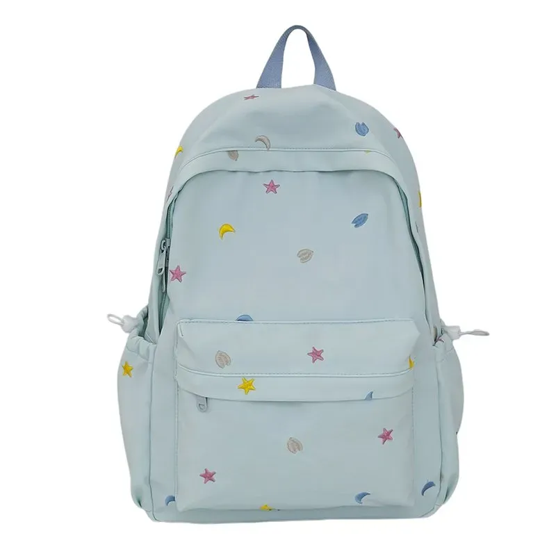 Tas Ransel Wanita Bahan Nylon Motif Print Warna Hitam Bentuk Kotak Tali Lebar Bahan Kanvas
