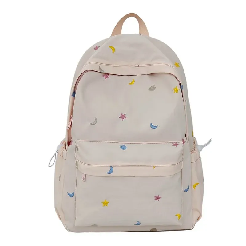 Tas Ransel Wanita Bahan Nylon Motif Print Warna Hitam Bentuk Kotak Tali Lebar Bahan Kanvas