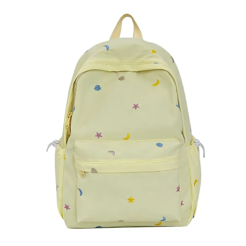 Tas Ransel Wanita Bahan Nylon Motif Print Warna Hitam Bentuk Kotak Tali Lebar Bahan Kanvas