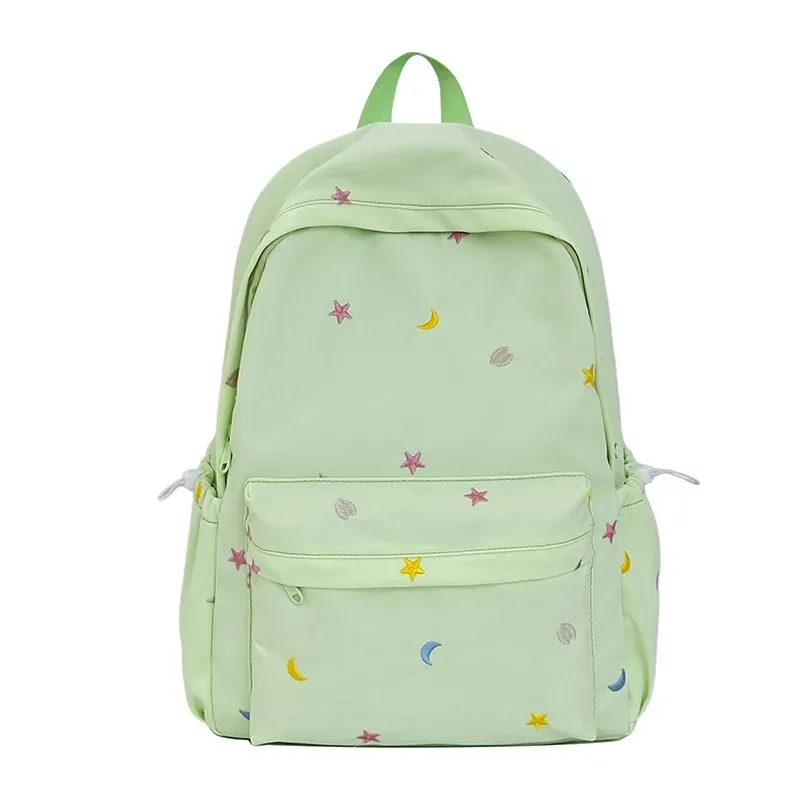 Tas Ransel Wanita Bahan Nylon Motif Print Warna Hitam Bentuk Kotak Tali Lebar Bahan Kanvas