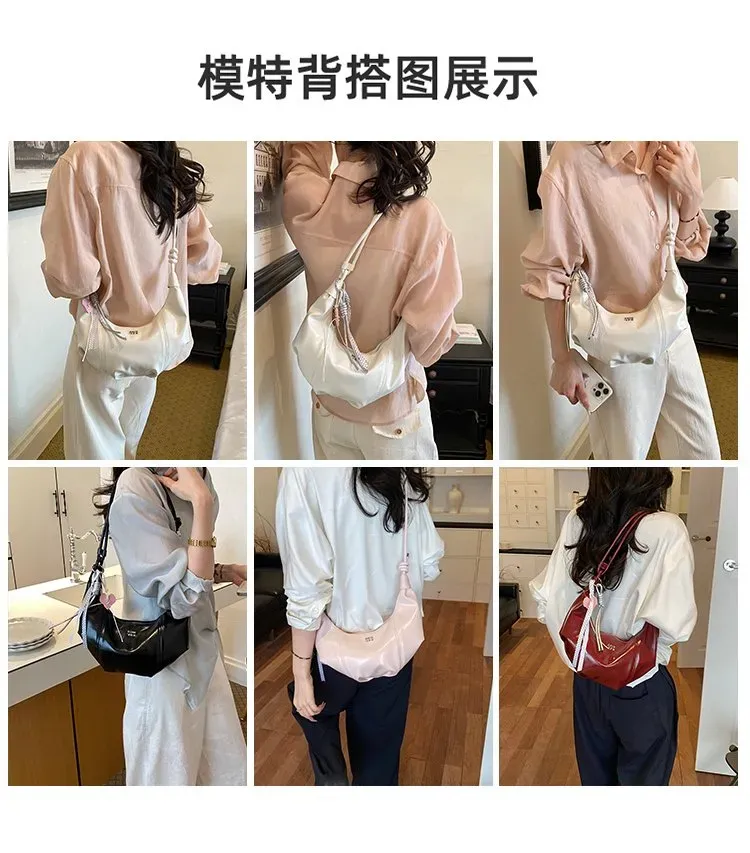 Tas Selempang Wanita Bahan PU Sintetis Polos Warna Hitam Bentuk Crescent Tali Katalog Grosir