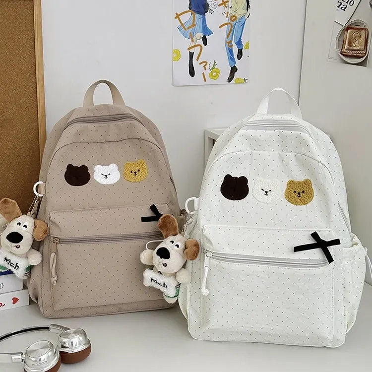 Tas Ransel Wanita Bahan Nylon Polos Warna Putih Bentuk Kotak Tali Panjang Grosir Import