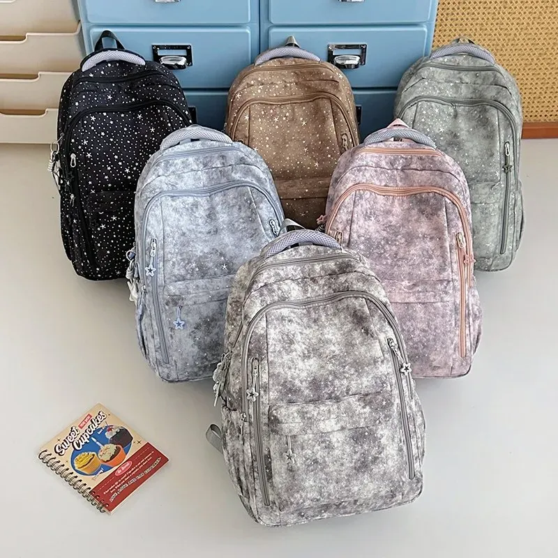 Tas Ransel Wanita Bahan Nylon Motif Bintang Warna Putih Bentuk Kotak Tali Grosir Import
